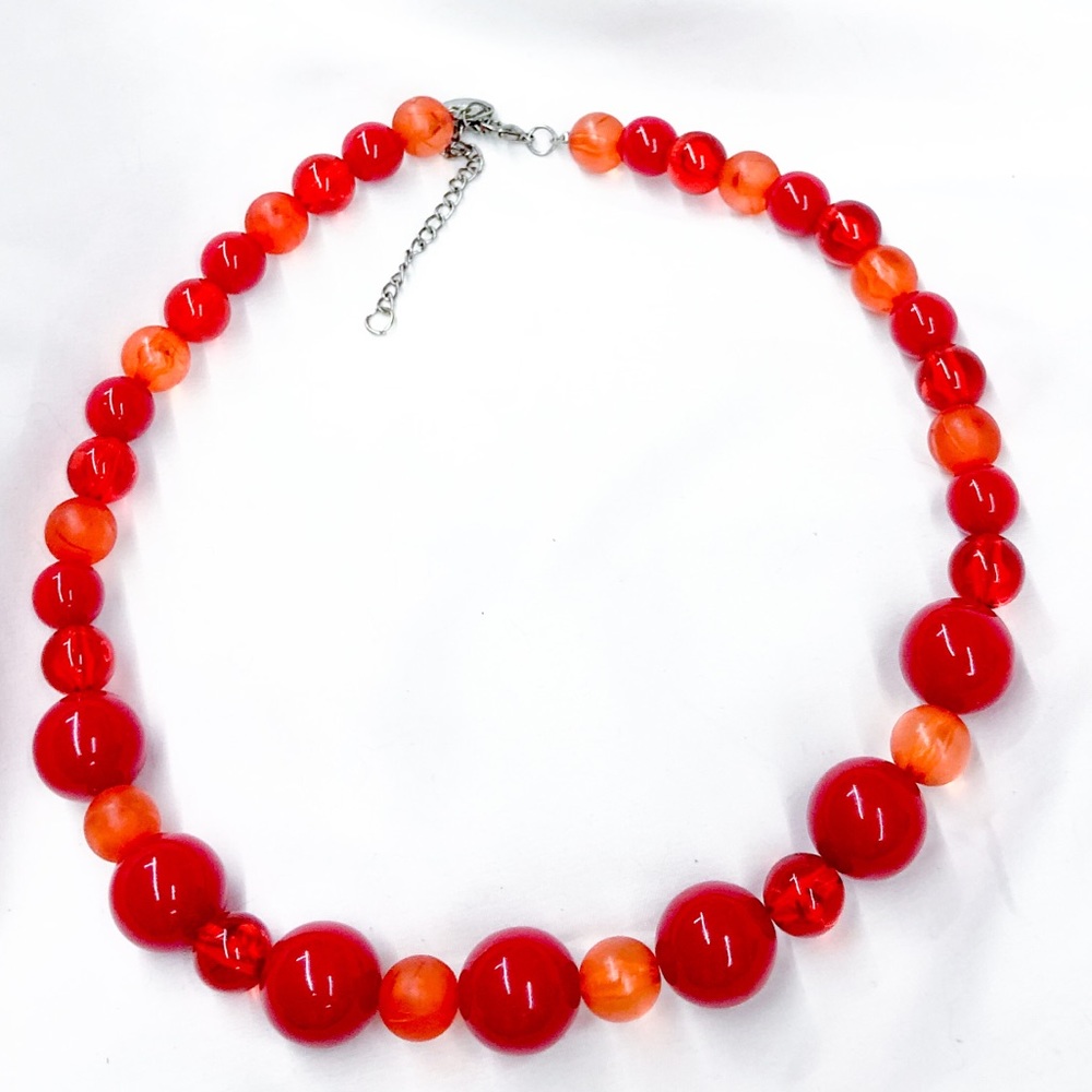 Vintage Orange and red beaded adjustable Necklace